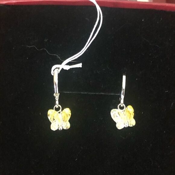 EARRING BUTTERFLY CRYSTAL SWAROVSKI RHODIUM WHITE - Picture 5 of 8